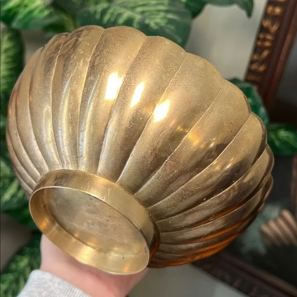 Vintage Boho Art Deco Style Gold Brass Metal Scalloped Edge Lotus Bowl - Picture 6 of 7